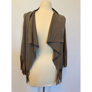 Boho Tan Wrap Vest with Fringe Size M